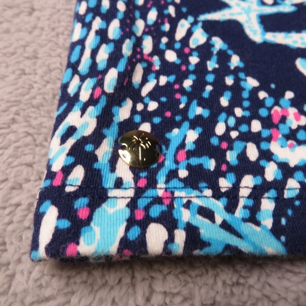 Lilly Pulitzer XS Navy Blue Coral Starfish Print V-Neck Long Sleeve Shift Dress - Picture 6 of 12